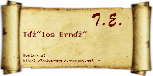 Tálos Ernő névjegykártya